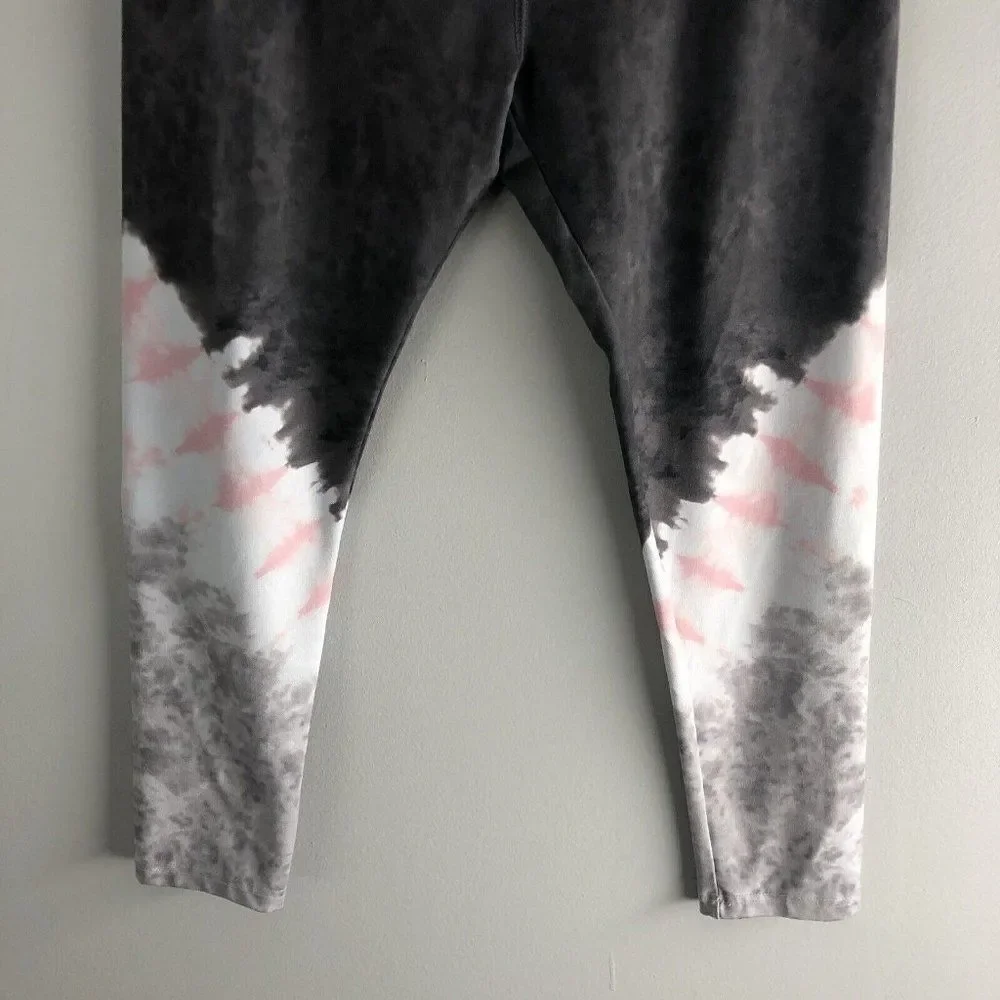 Justice Leggings Youth 20 Plus Gray Pink White Tie Dye Layered Waist Sash Accent